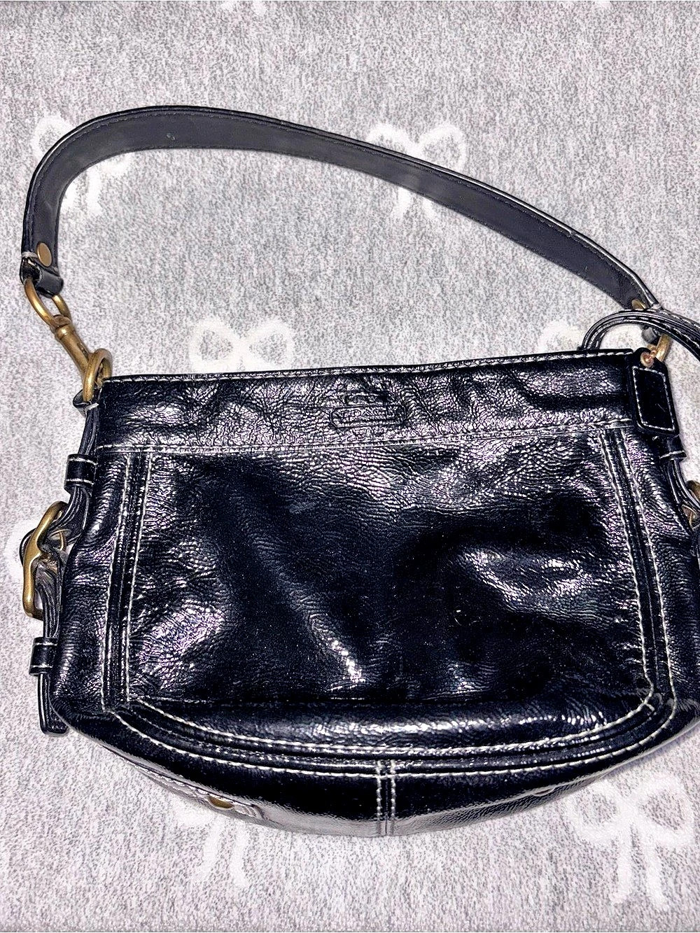 Coach Zoe Mini/Small Black Patent Leather Shoulder Bag